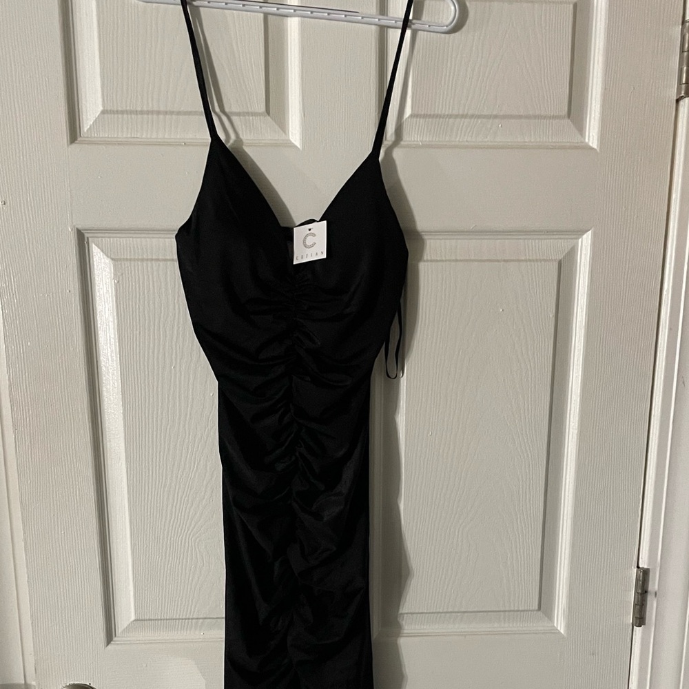 Cefian formal maxi dress with raunch, black, size L